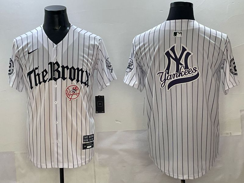 Men 2025 New York Yankees Blank White Stripe Five generations Joint Name Nike MLB Jersey style 019->new york yankees->MLB Jersey